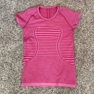 Lulu Lemon Pink Striped Swiftly Tech T - size 10